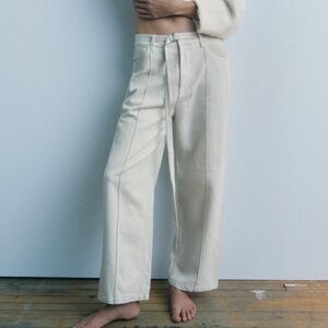 Zara the Sartorial ecru cream linen blend straight cut mid rise jeans NWT